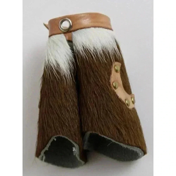 Vintage Brown Western Doll Minature Cowboy Hair-On Leather Chaps - Picture 3 of 3